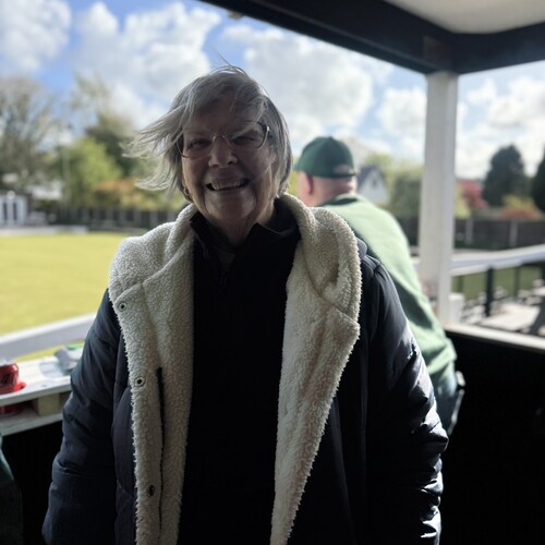 Joan playng excellent bowls at aged 83 years